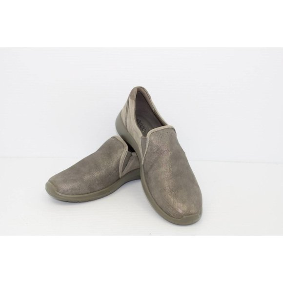 Ecco Soft 5 Slip On Shoes Women's 40 Gray Metallic Leather Cushioned Round Toe - Picture 1 of 14